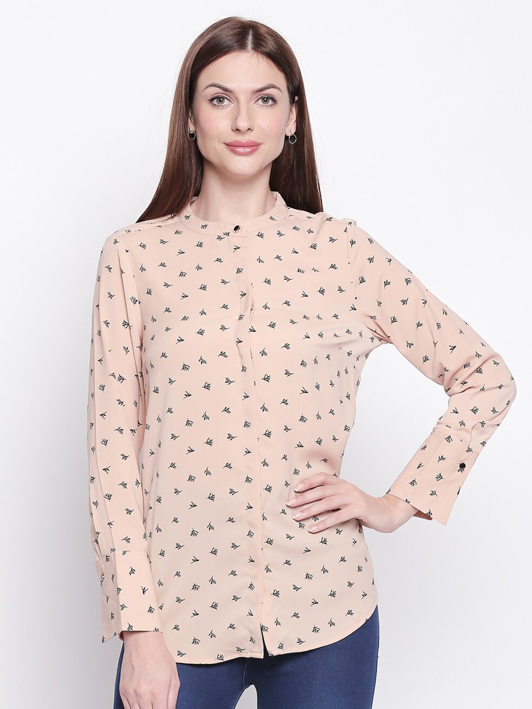

Annabelle by Pantaloons Mandarin Collar Printed Tunic, Taupe