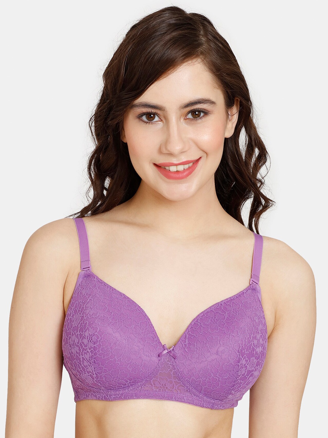 

Rosaline by Zivame Floral Lace Heavily Padded Bra, Purple