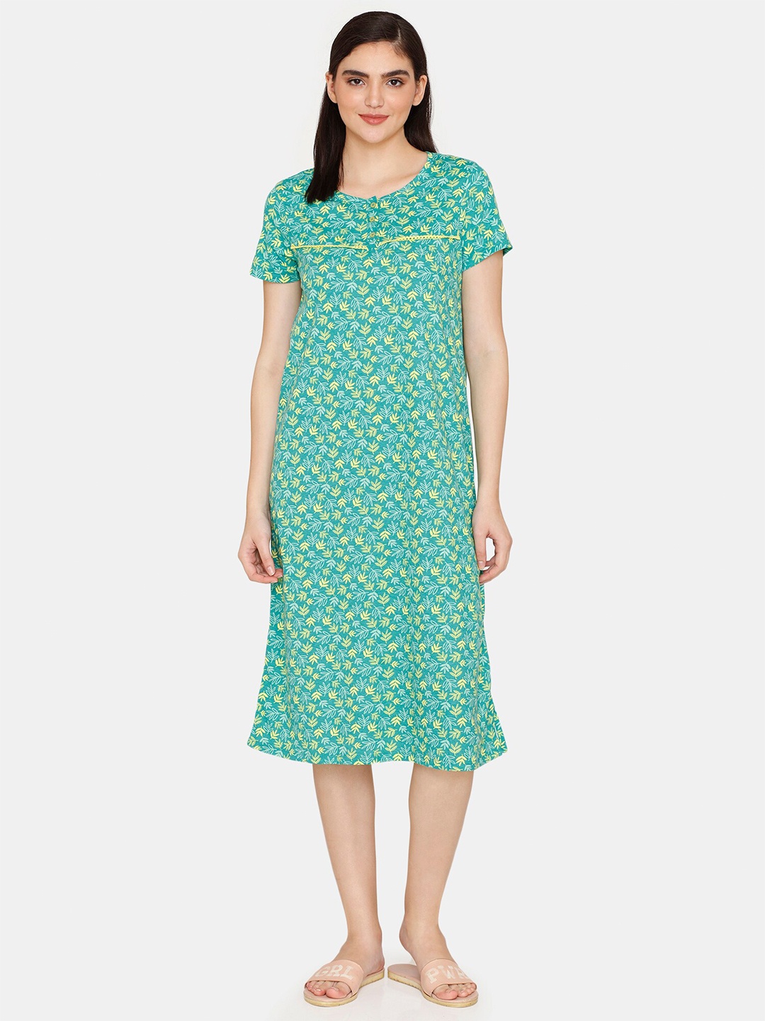 

Rosaline by Zivame Women Printed Pure Cotton Nightdress, Green