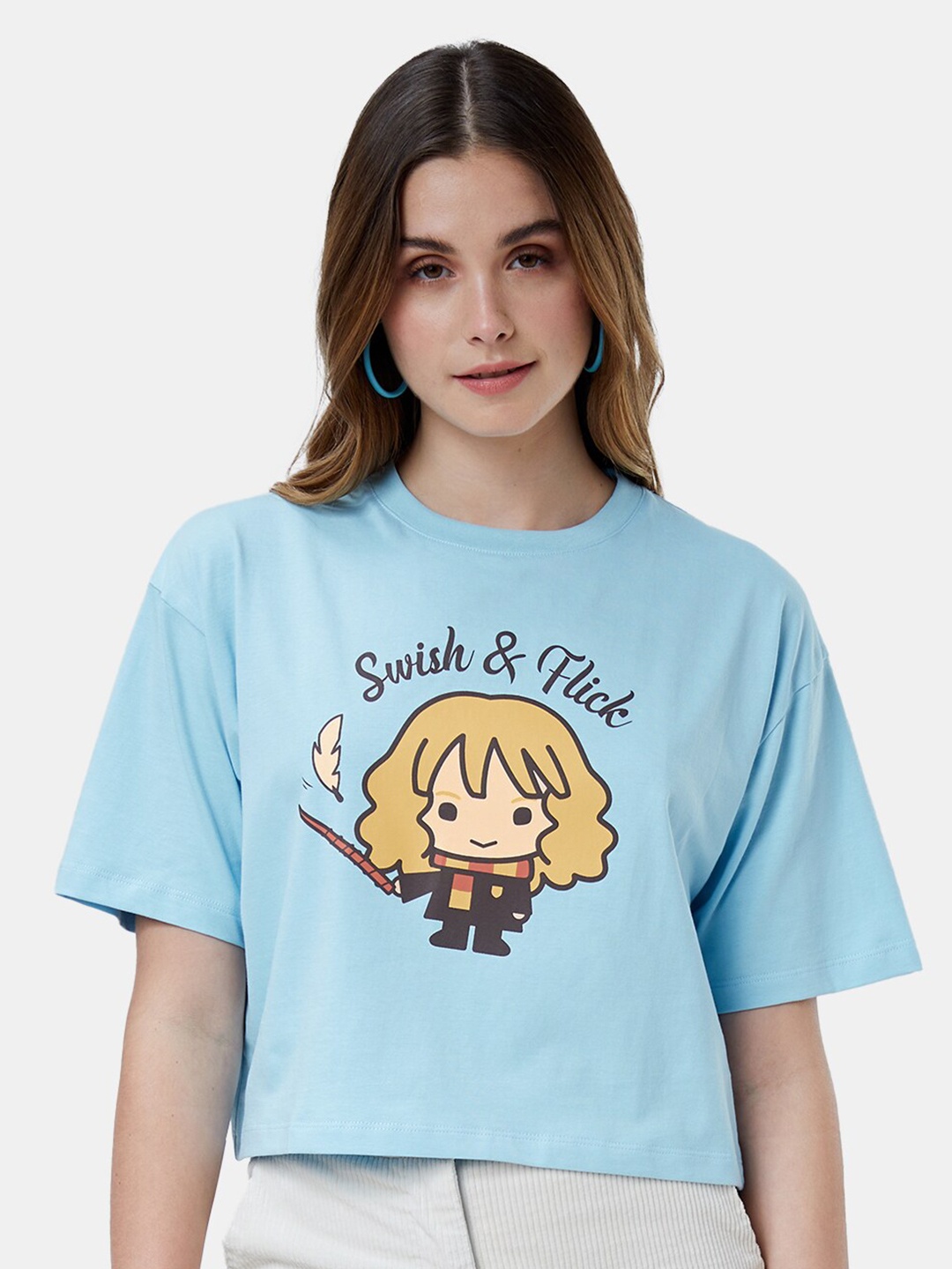 

The Souled Store Women Blue Cotton Printed Oversized T-shirt
