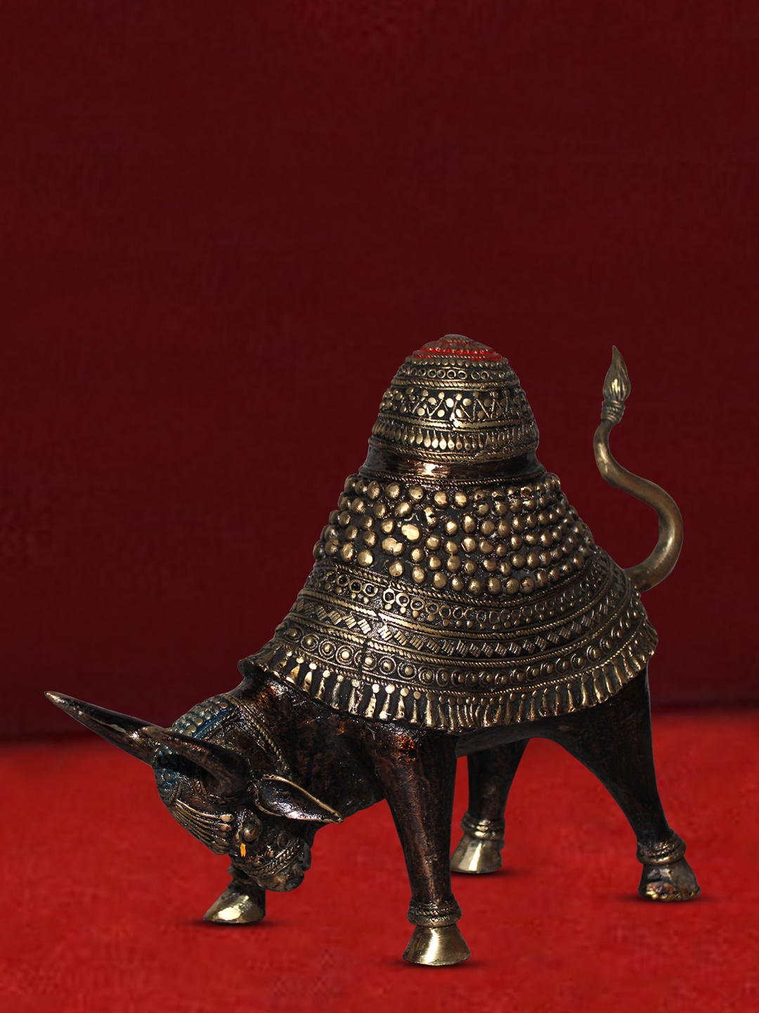 

SHREE KALA HOME DECOR Brown Royal Gaur Brown Dhokra Bastar Art Brass Bull Statue