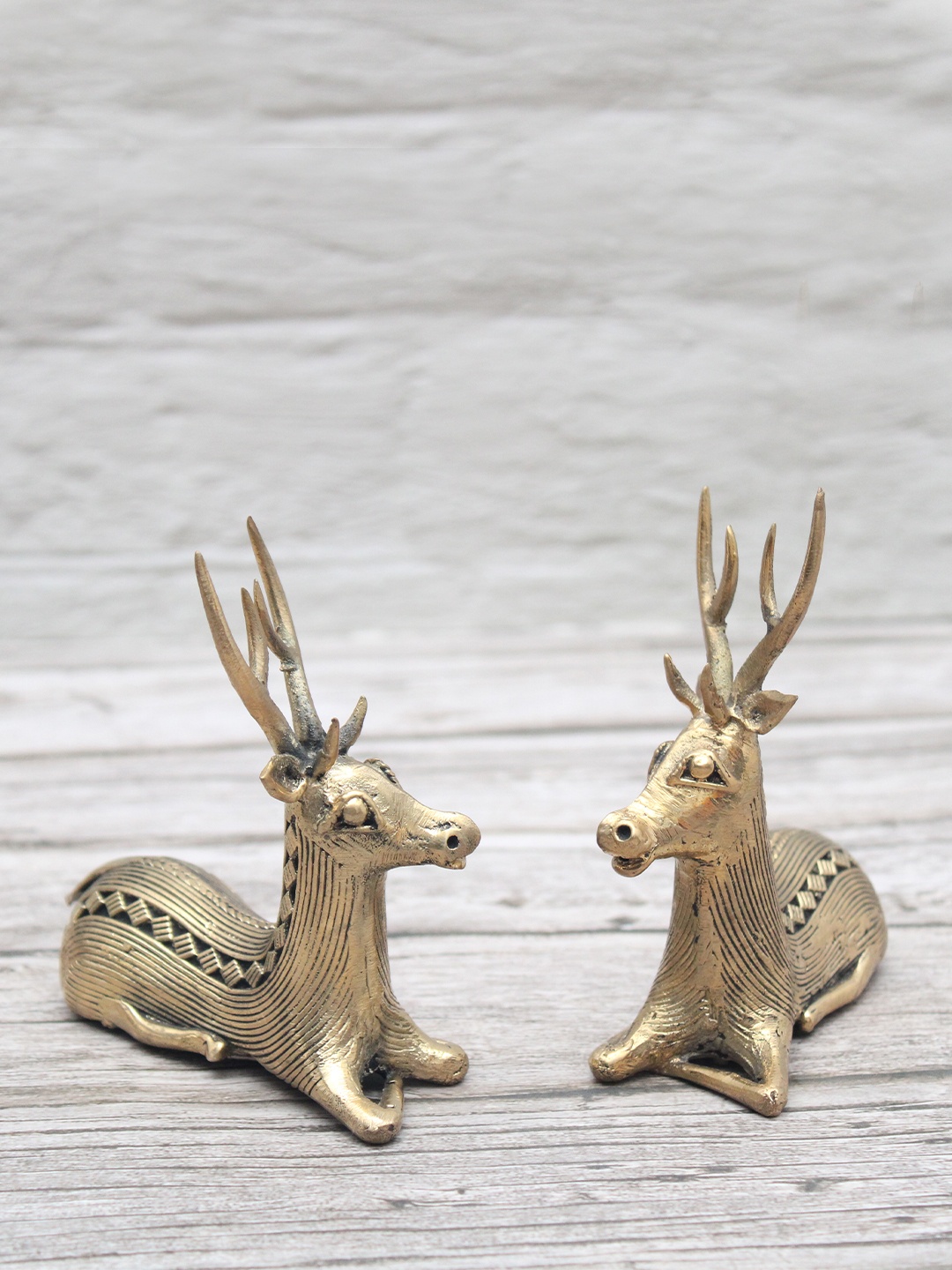 

SHREE KALA HOME DECOR Gold-Toned Pair Of Textured Deer Sitting Showpiece