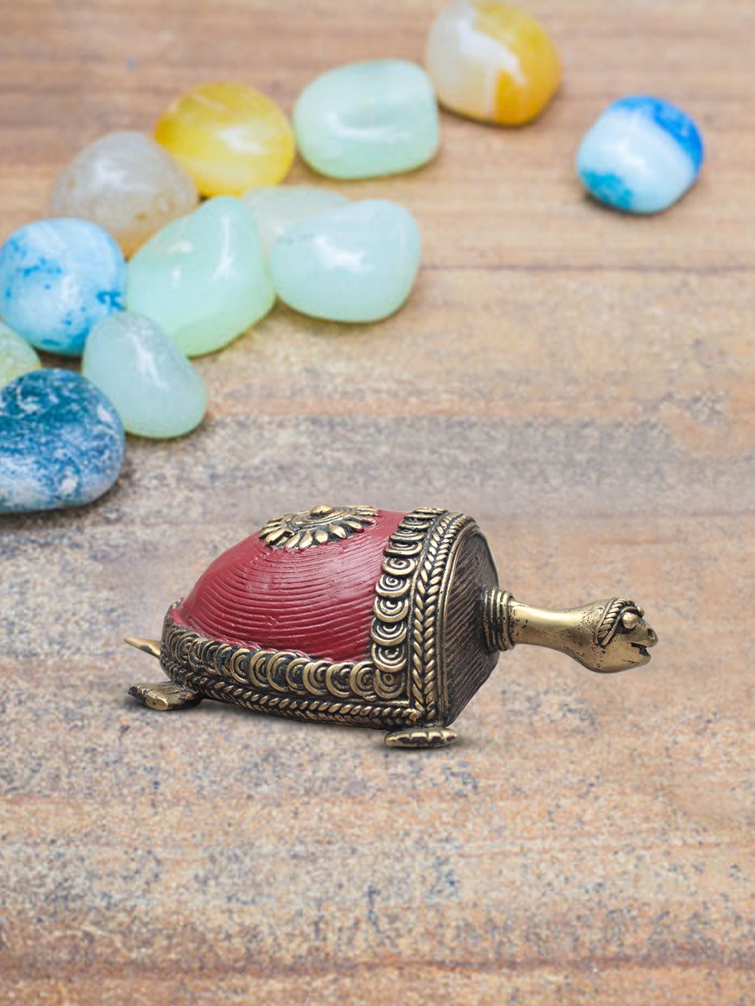 

SHREE KALA HOME DECOR Women Red & Gold-Toned Dhokra Brass Tortoise Showpieces