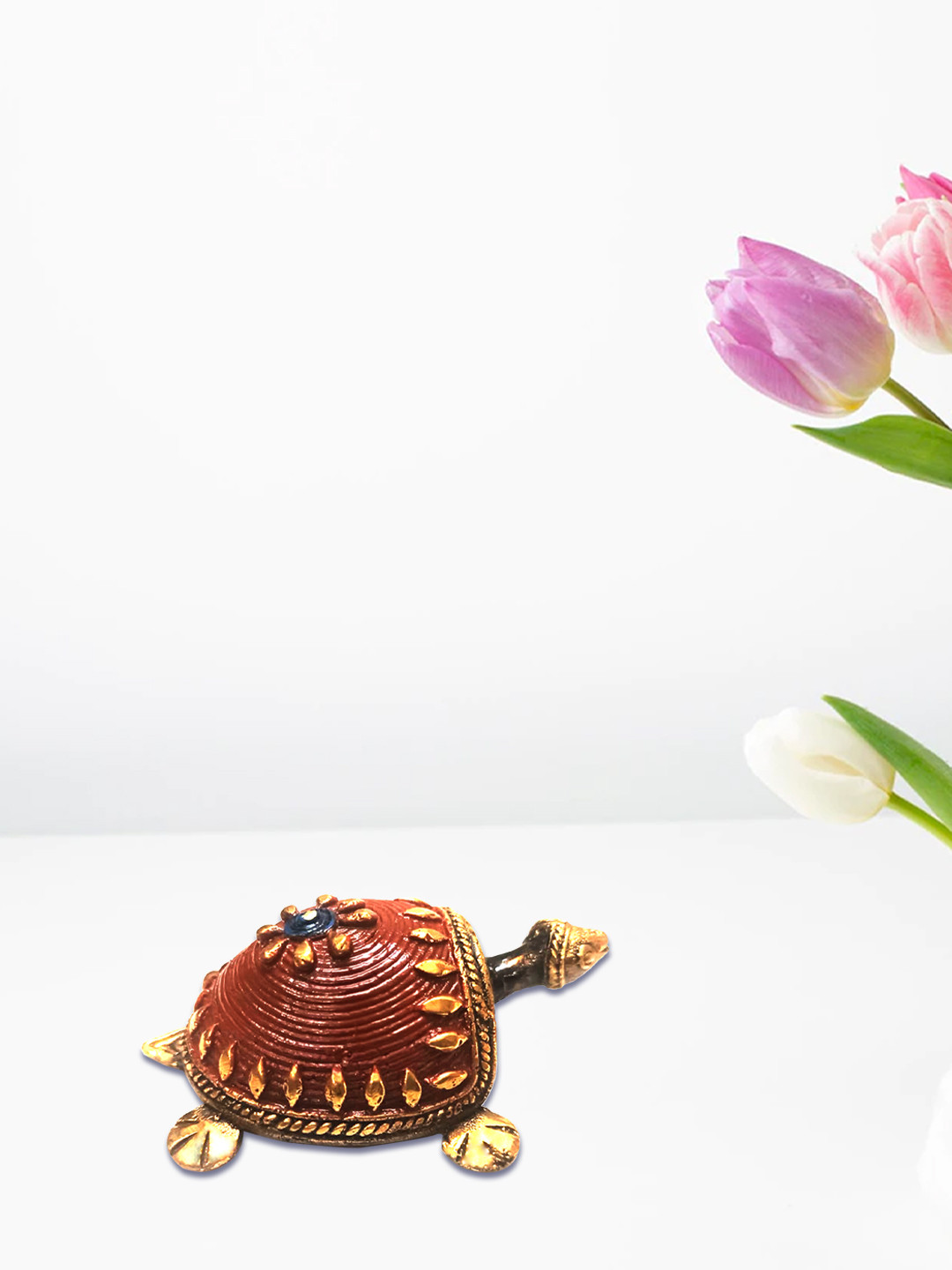 

SHREE KALA HOME DECOR Red & Gold-Toned Dhokra Tortoise Idol Showpiece