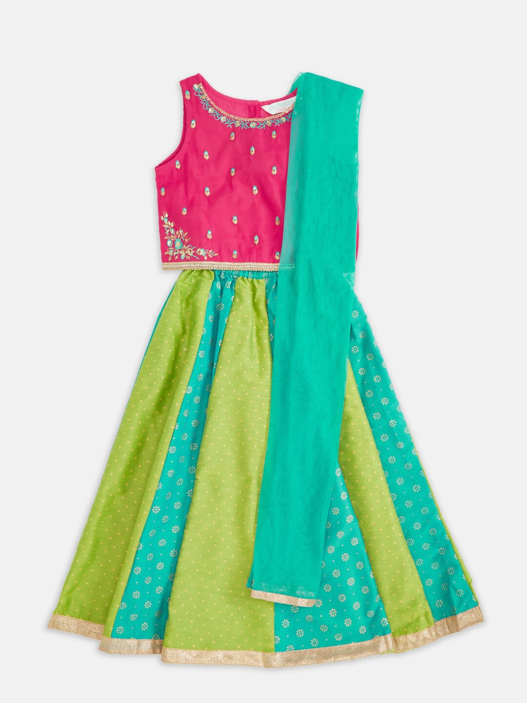 

AKKRITI BY PANTALOONS Girls Embroidered Ready to Wear Lehenga & Blouse With Dupatta, Fuchsia
