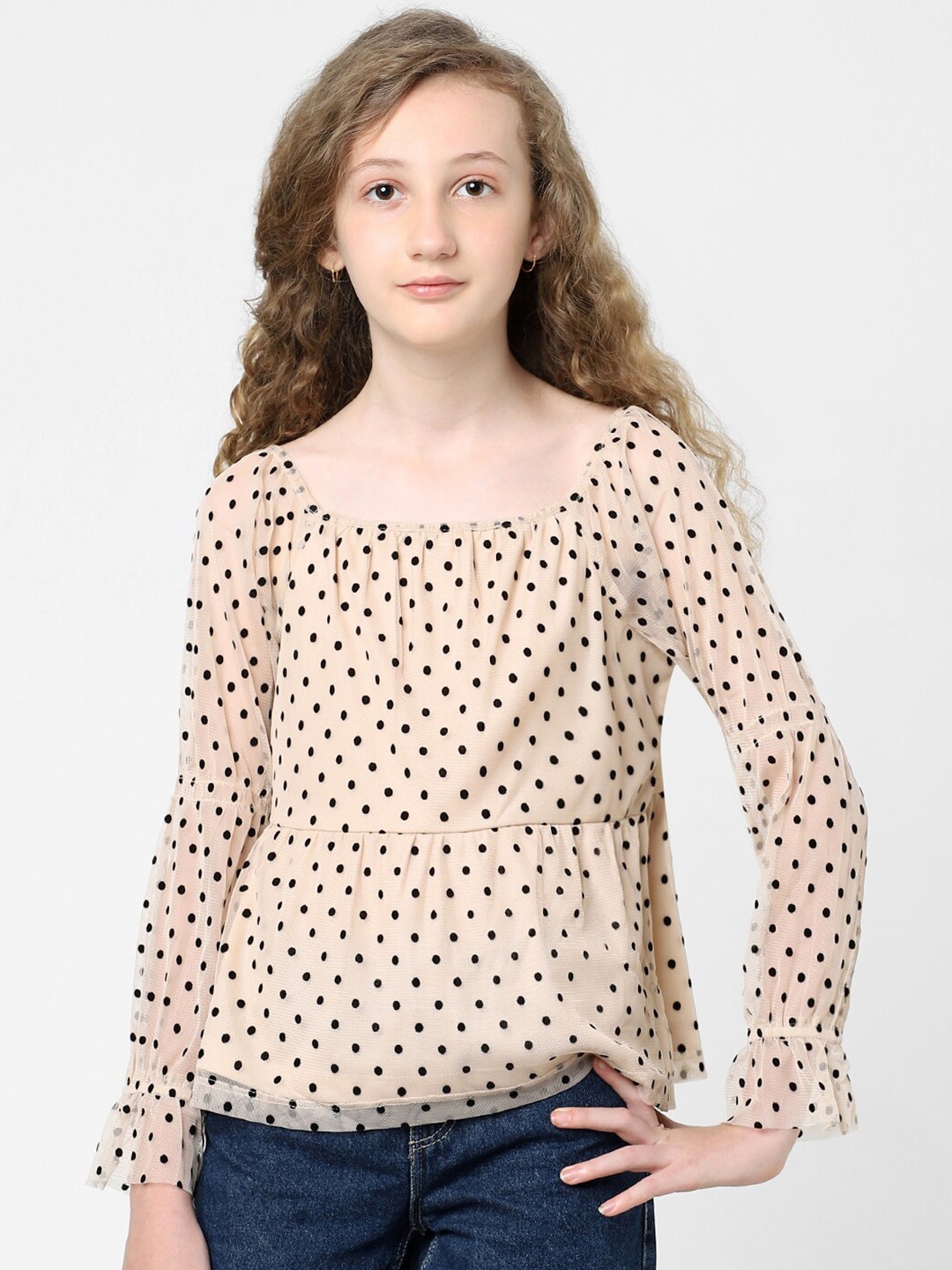 

KIDS ONLY Girls Printed Peplum Kogpolky Top, Beige