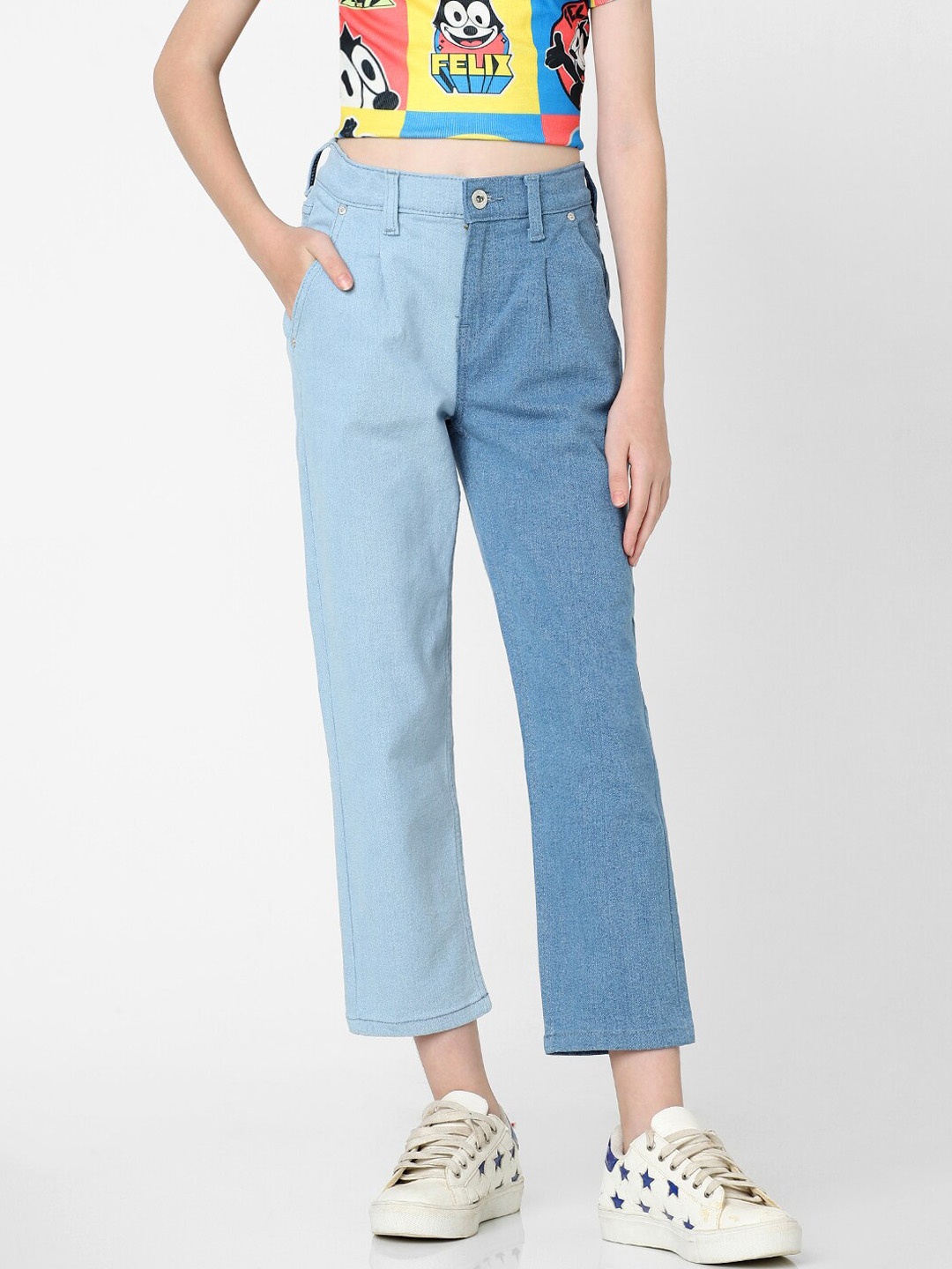 

KIDS ONLY Girls Blue High-Rise Mildly Distressed Stretchable Jeans