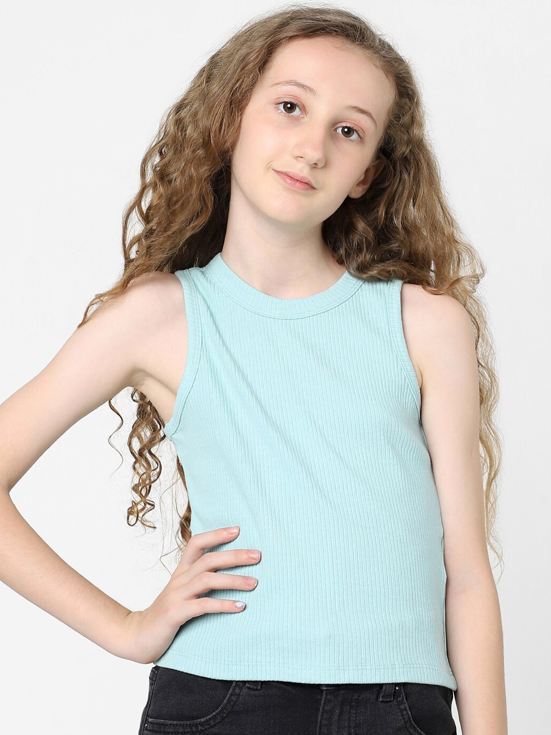 

KIDS ONLY Girls Sleeveless Slim Fit Cotton T-shirt, Blue