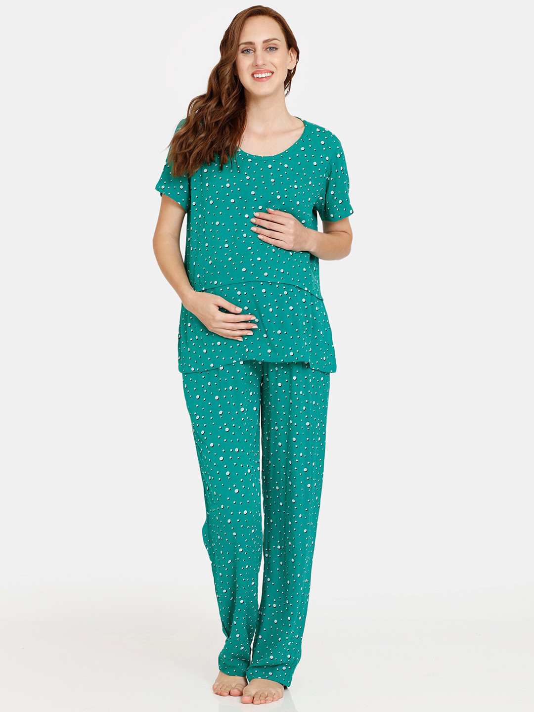 

Coucou by Zivame Polka Dots Printed Night suit, Green