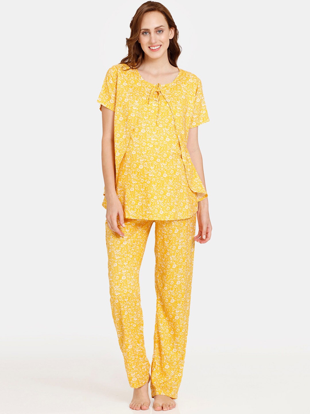 

Coucou by Zivame Women Floral Printed Maternity Night suit, Yellow