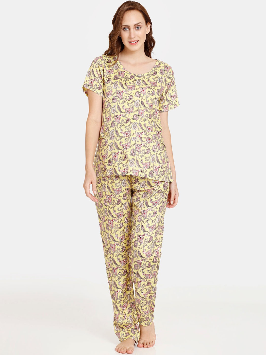 

Coucou by Zivame Ethnic Motifs Printed Night suit, Yellow