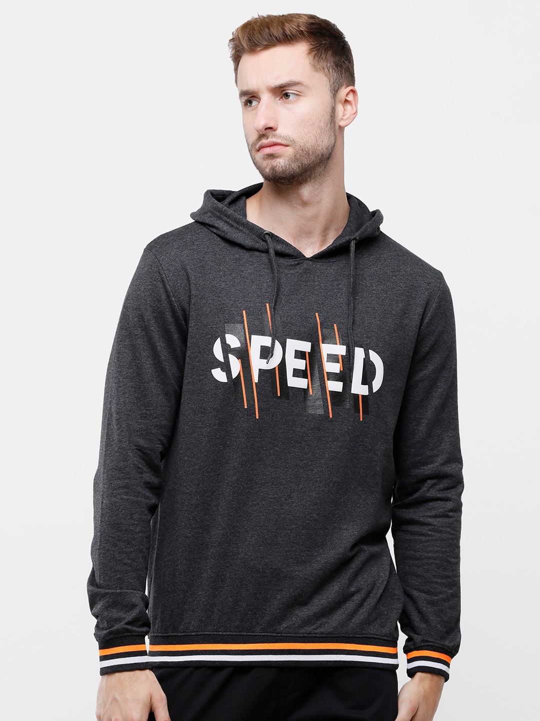 

ARDEUR Men Printed Hooded Fleece Sweatshirt, Charcoal