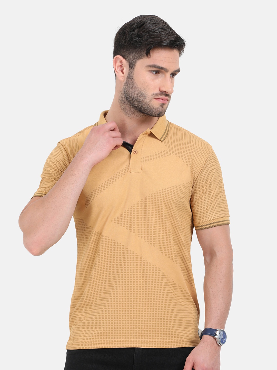 

ARDEUR Men Polo Collar Dri-FIT Slim Fit T-shirt, Yellow