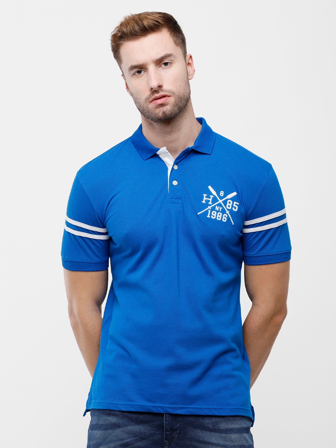 

ARDEUR Men Blue Polo Collar T-shirt