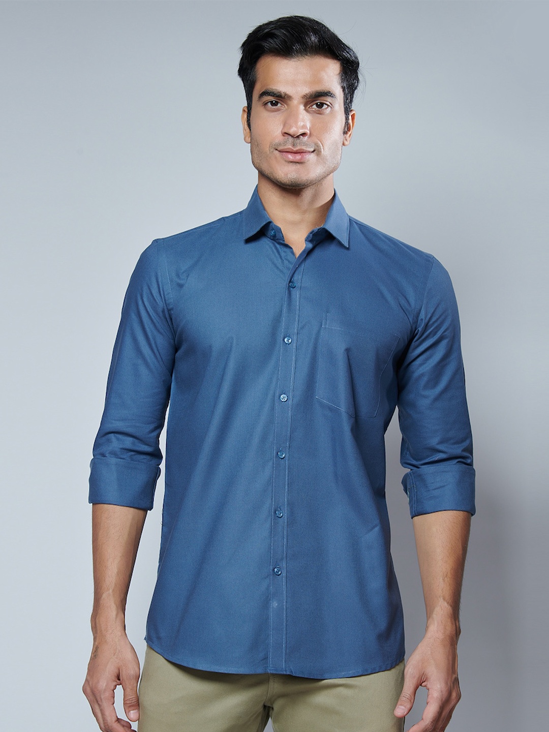 

MARK & ALBERT Men Cotton Classic Slim Fit Casual Shirt, Blue
