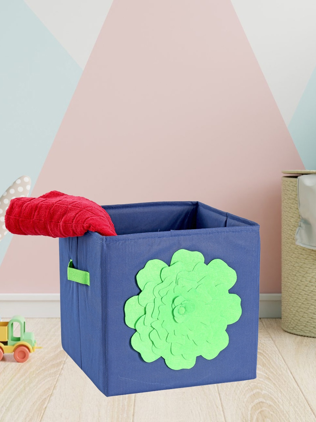 

My Gift Booth Navy Blue & Green Flower Patched Storage Cube