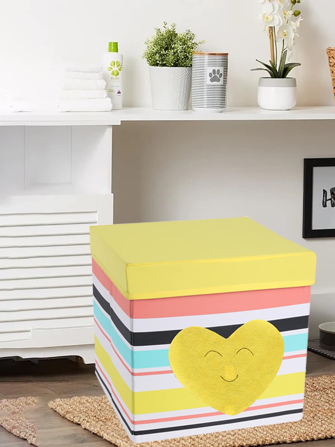 

My Gift Booth Yellow & White Striped Printed Storage Box