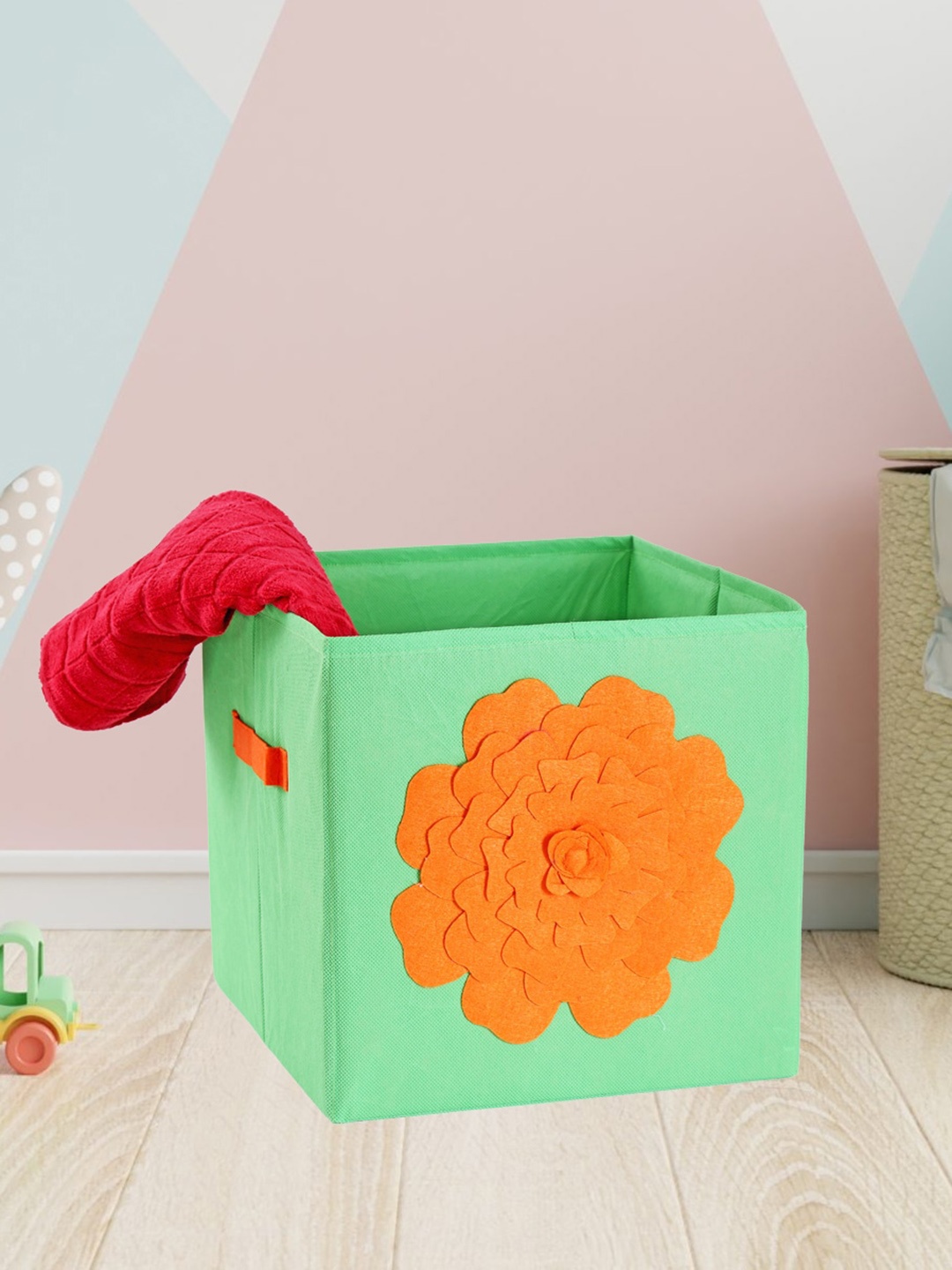 

My Gift Booth Lime Green & Orange Flower Patched Collapsible Storage Organisers