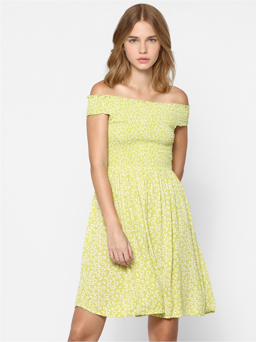 

ONLY Floral Off-Shoulder Dress, Green