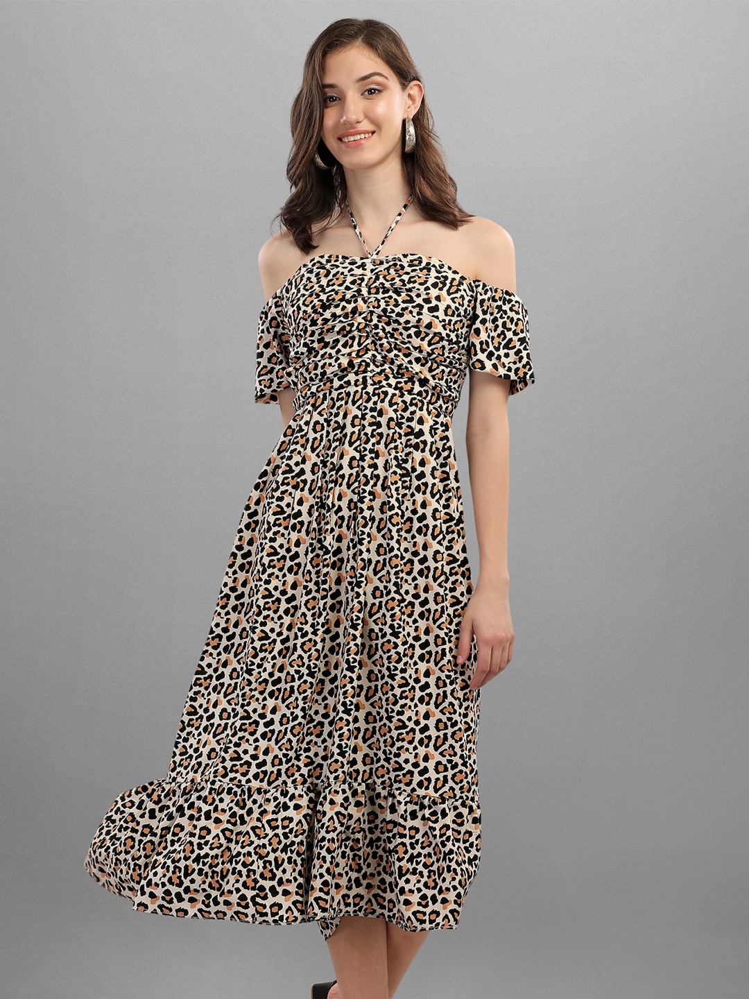 

Urban Luxe Animal Off-Shoulder Midi Dress, Black