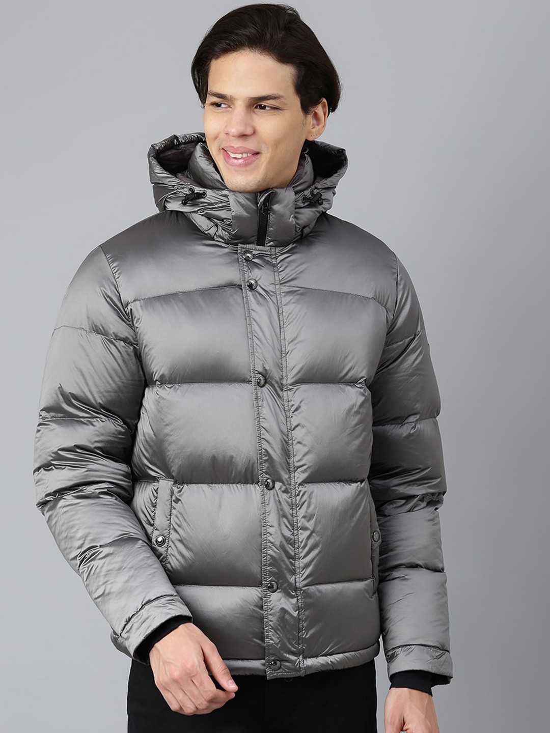 

Woods Men Longline Padded Hooded Jacket, Grey