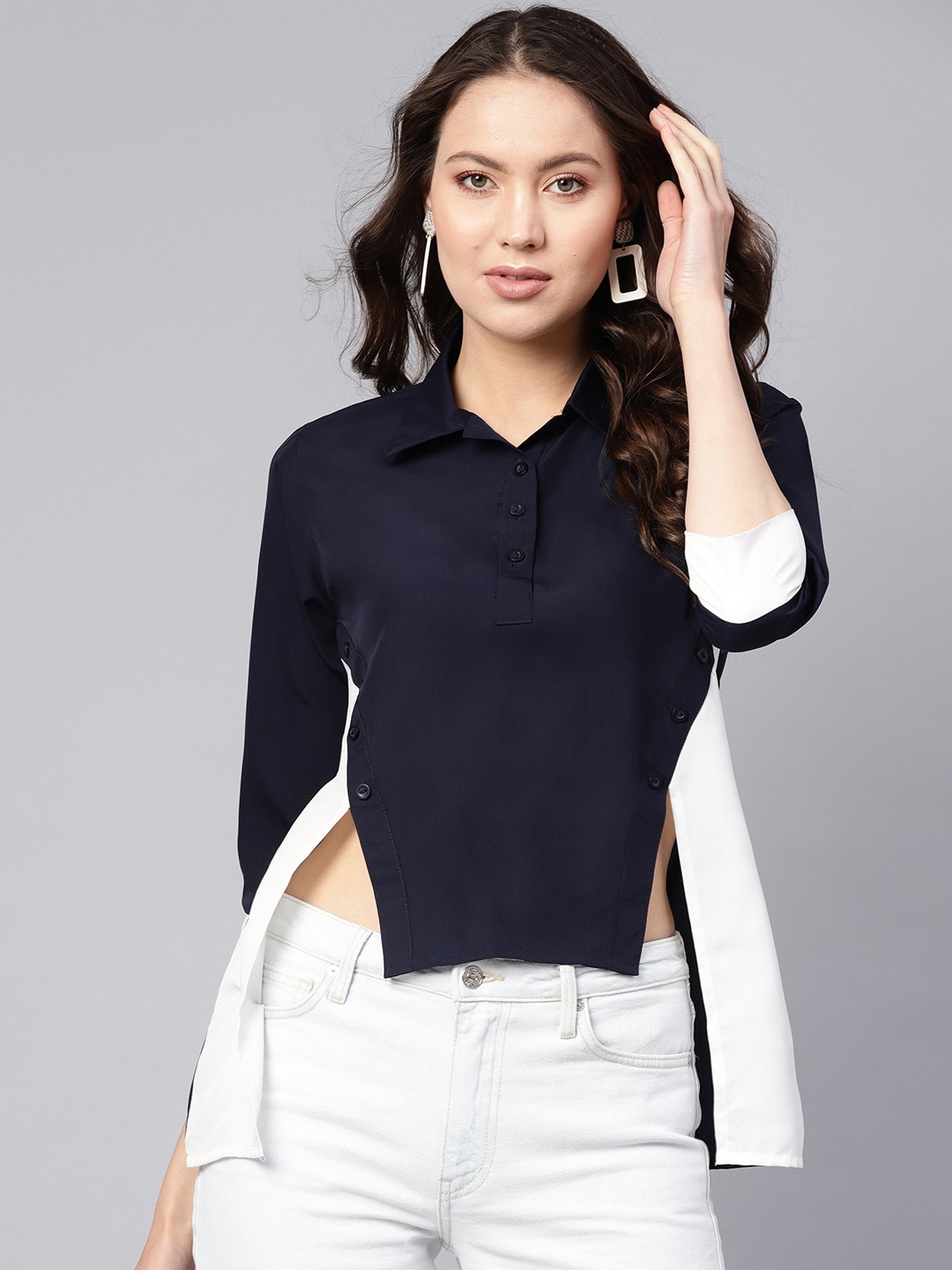 

Ives Crepe Shirt Style Top, Navy blue