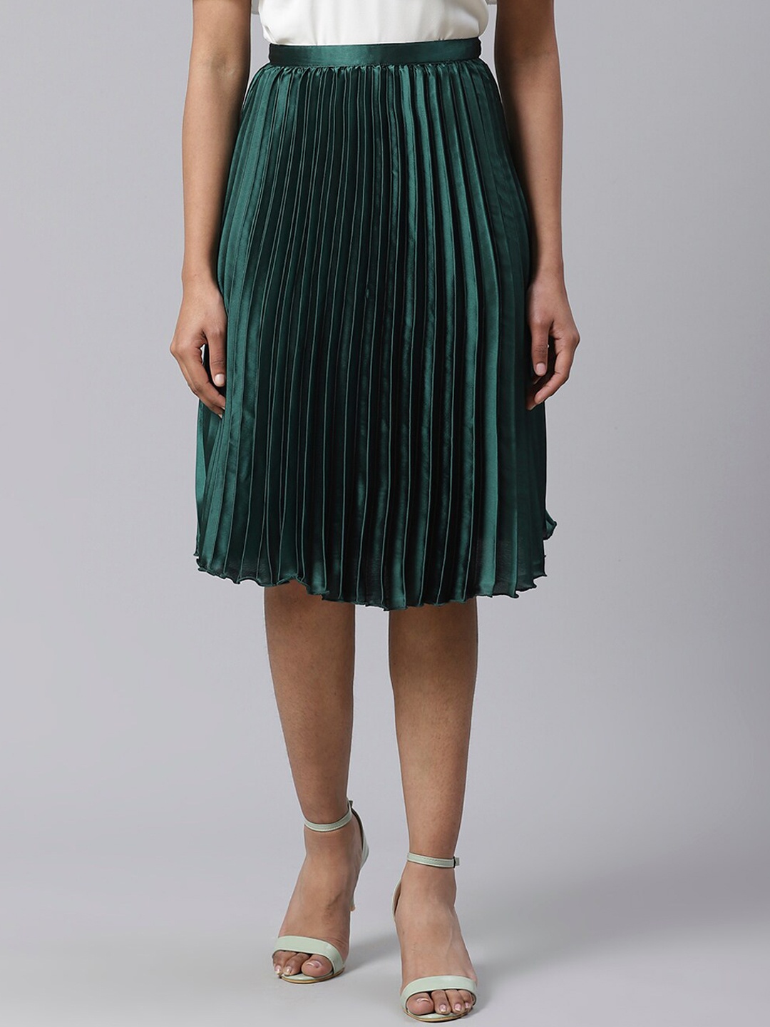 

Ives Accordion Pleats Knee-Length A-Line Skirts, Green