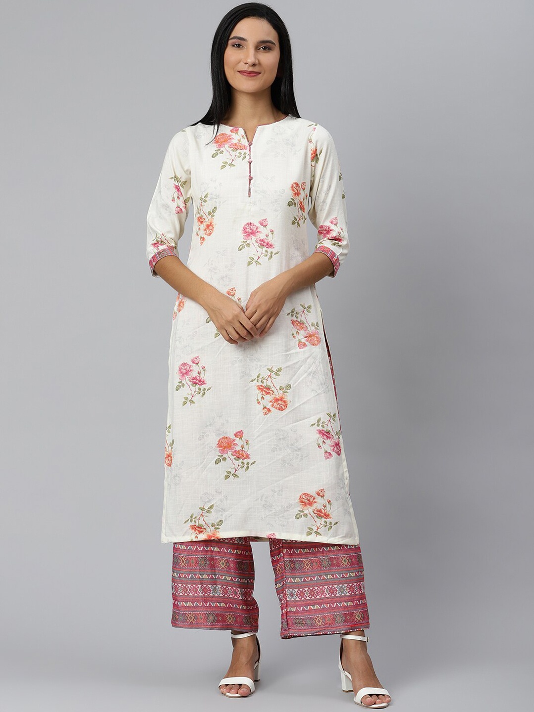 

Ives Floral Printed Kurta with Palazzos, White