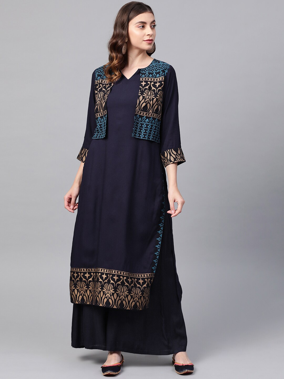 

Ives Women Ethnic Motifs Yoke Design Kurta, Navy blue