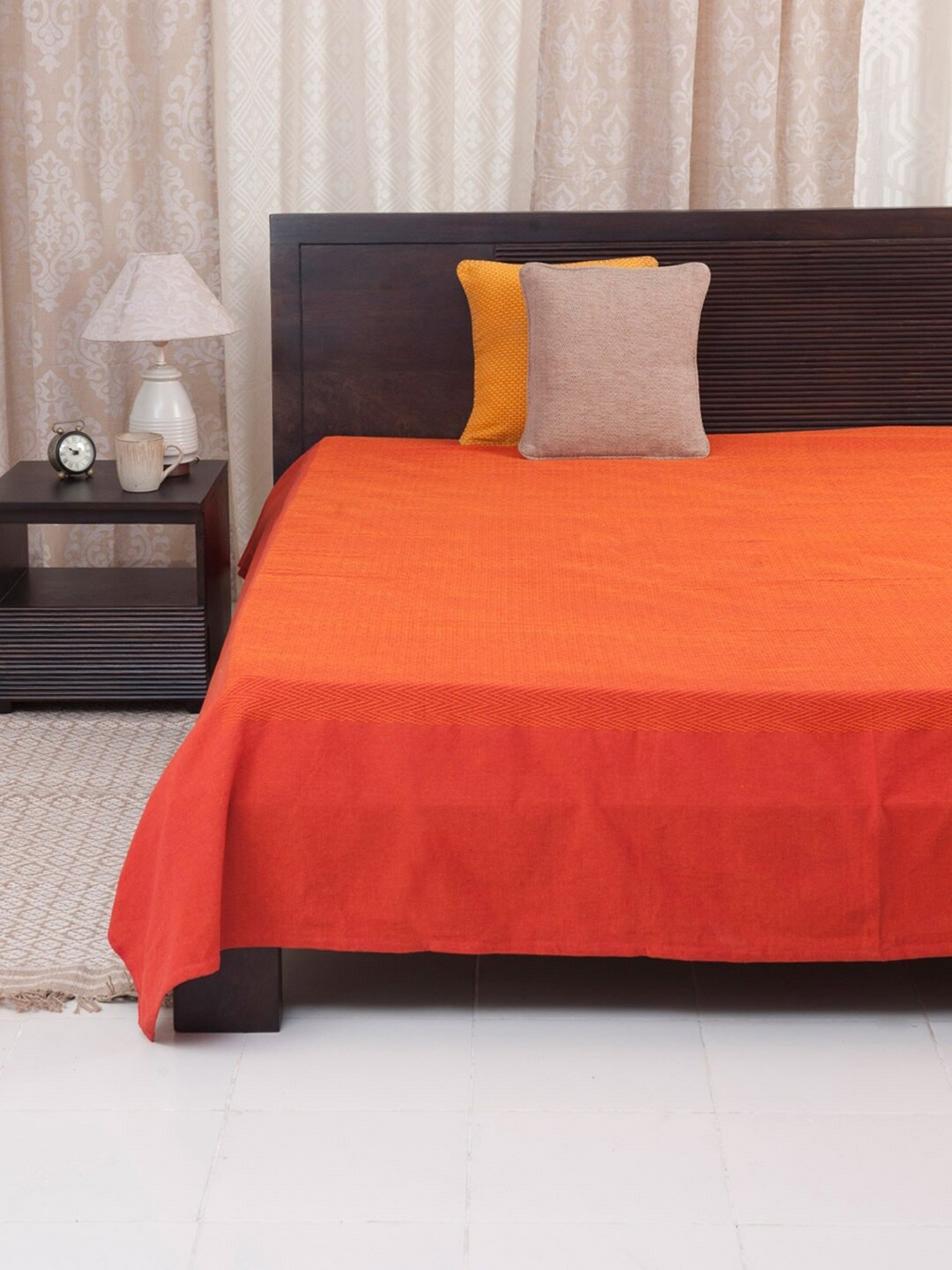 

Fabindia Rust Rust & Yellow Woven Cotton Double Queen Bed Cover