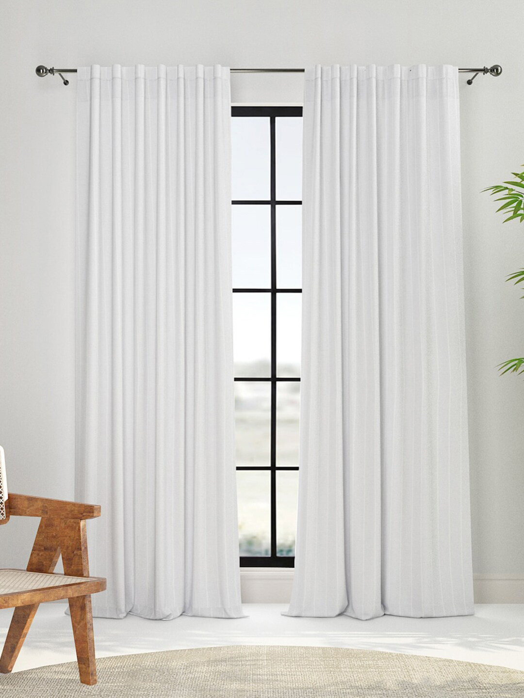 

Fabindia Grey & White Striped Cotton Window Curtain