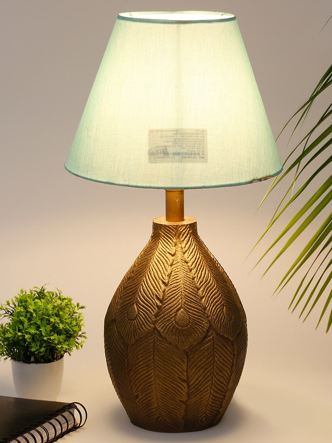 

Fabindia Green & Brown Aryclic Table Lamp With Basic Cotton Shade