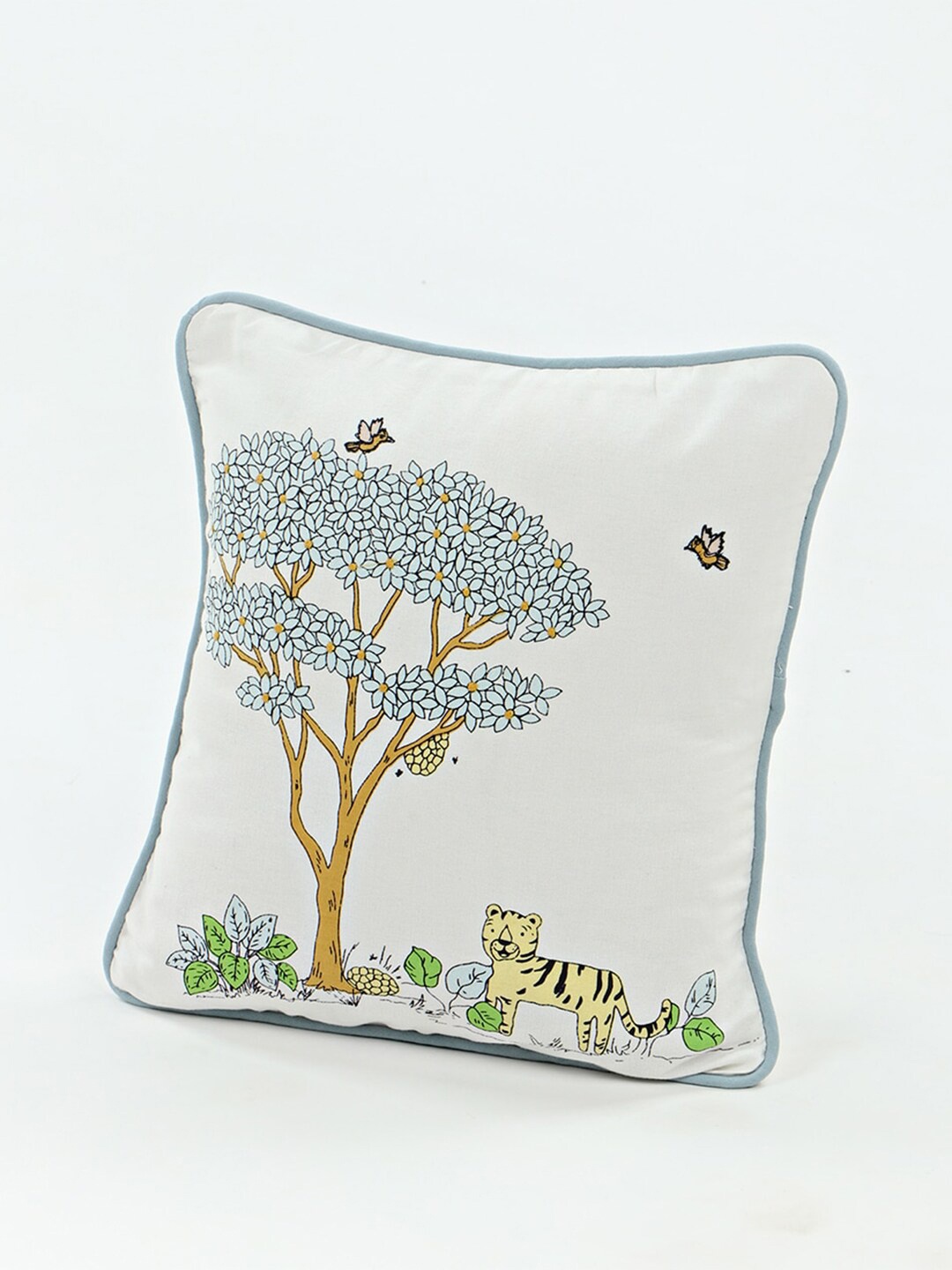 

Fabindia Vann White & Blue Ethnic Motifs Embroidered Cotton Square Cushion Cover