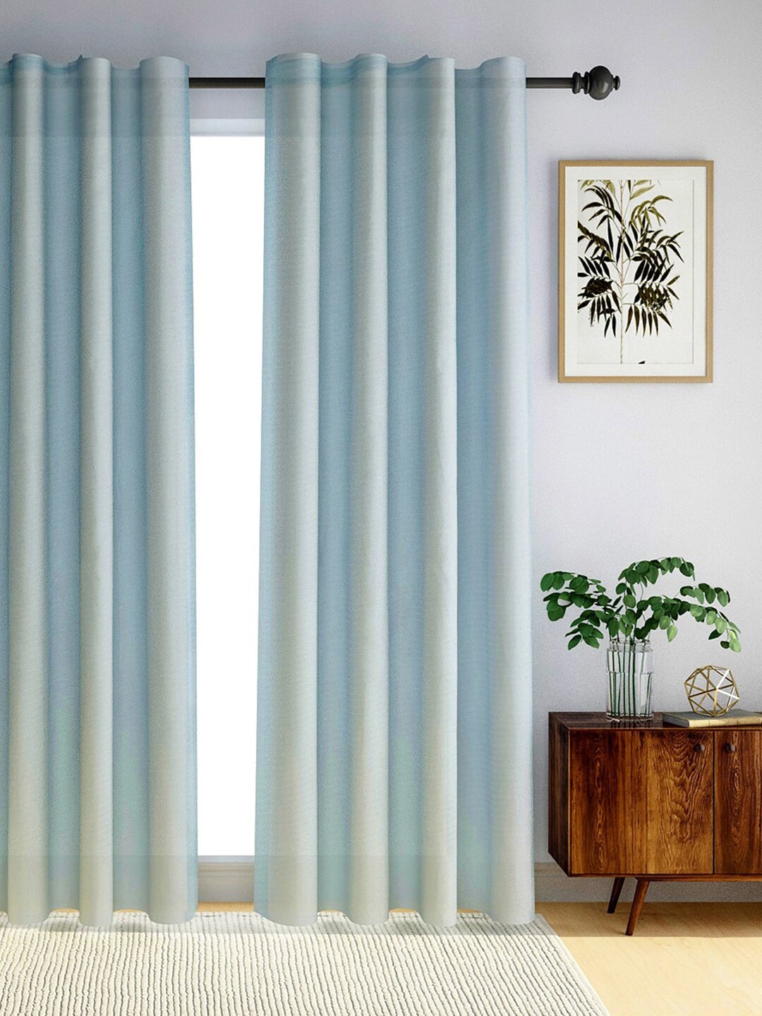

Fabindia Aangan Blue & White Striped Cotton Door Curtain