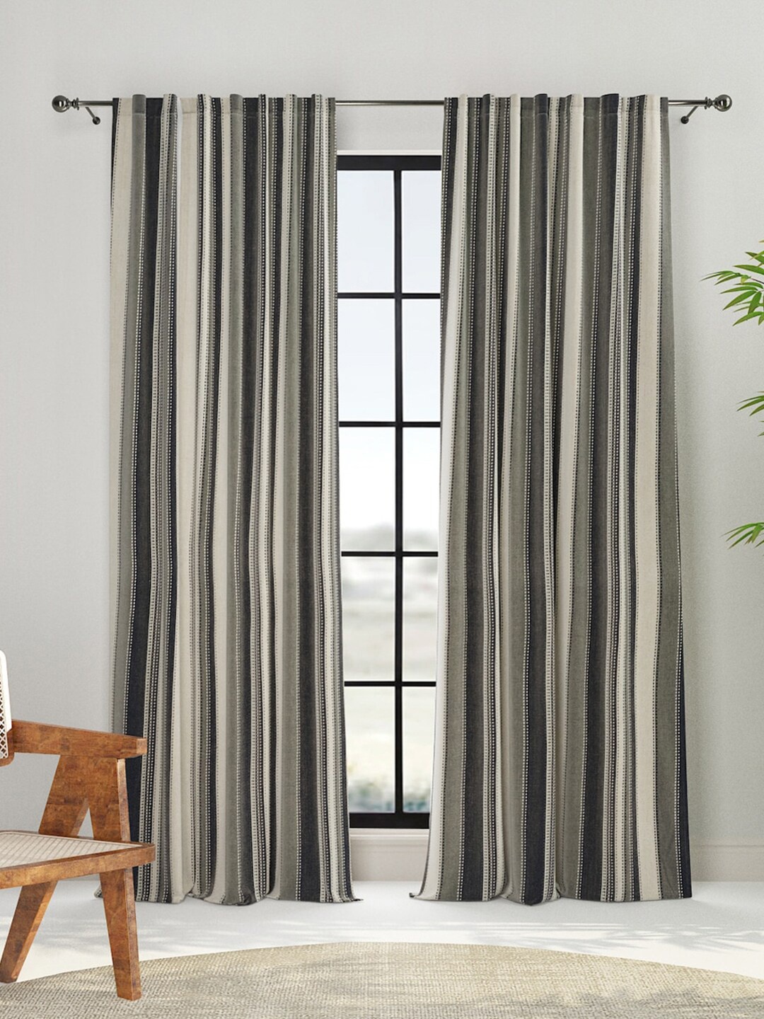 

Fabindia Trushita Devan Grey & Black Striped Cotton Window Curtain