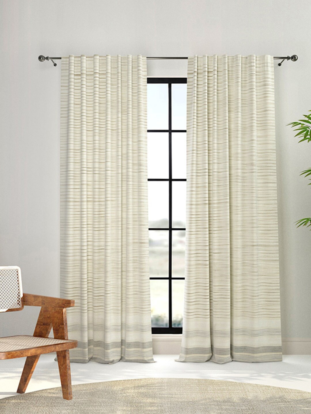 

Fabindia Dawaik Beige & White Striped Cotton Door Curtain