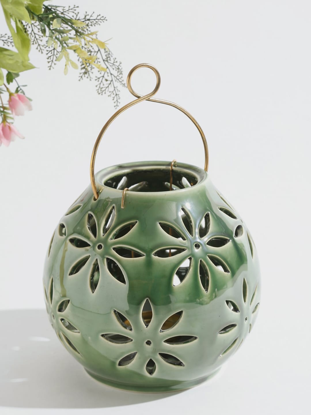 

Fabindia Aysha Cutwork Ceramic Lantern Lamp, Green