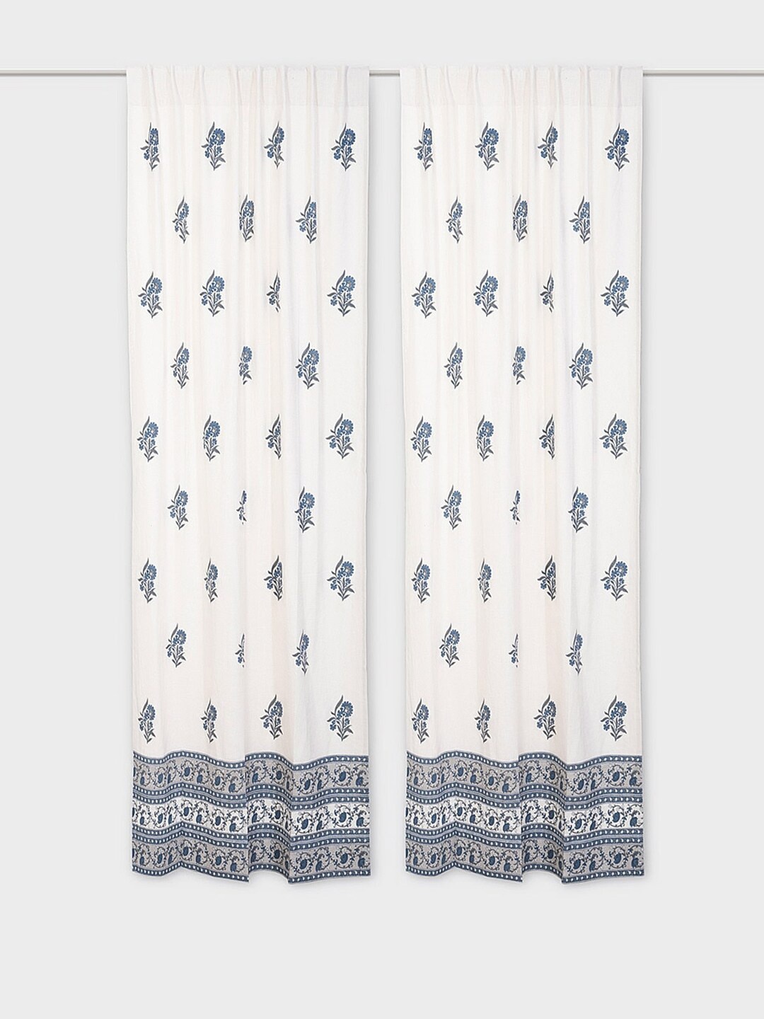 

Fabindia Sahaj White & Blue Floral Printed Cotton Window Curtain