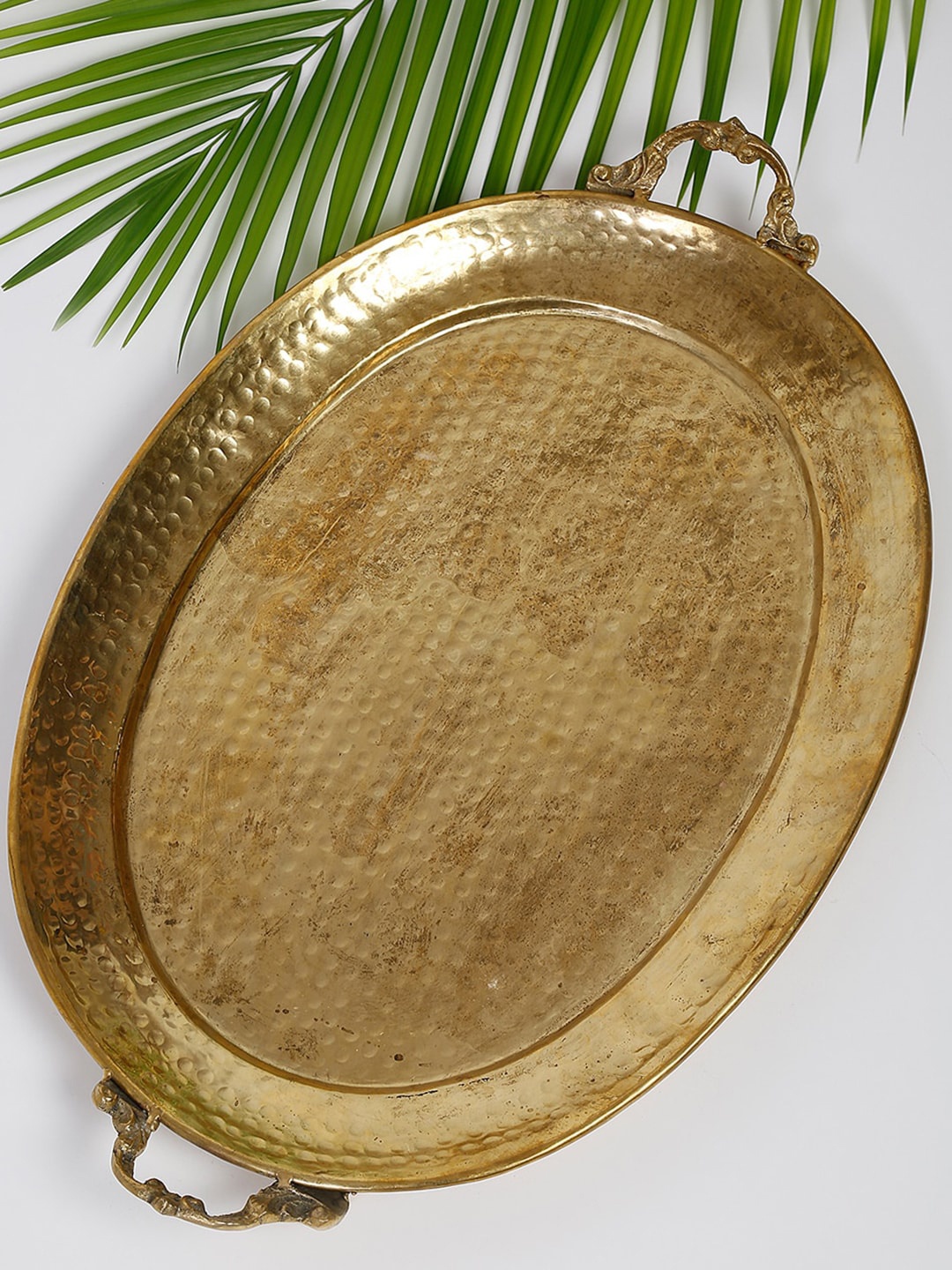 

Fabindia Jiera Brass Oval Shaped Food Platter Serveware, Gold