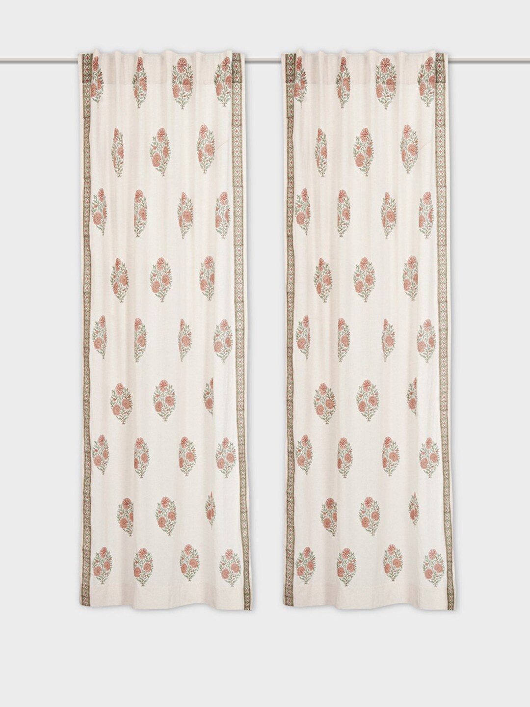 

Fabindia Faiza Off White & Rust Floral Printed Cotton Linen Window Curtain