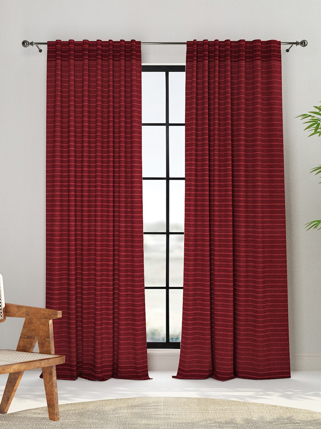 

Fabindia Trushita Rizwan Red Striped Cotton Window Curtain