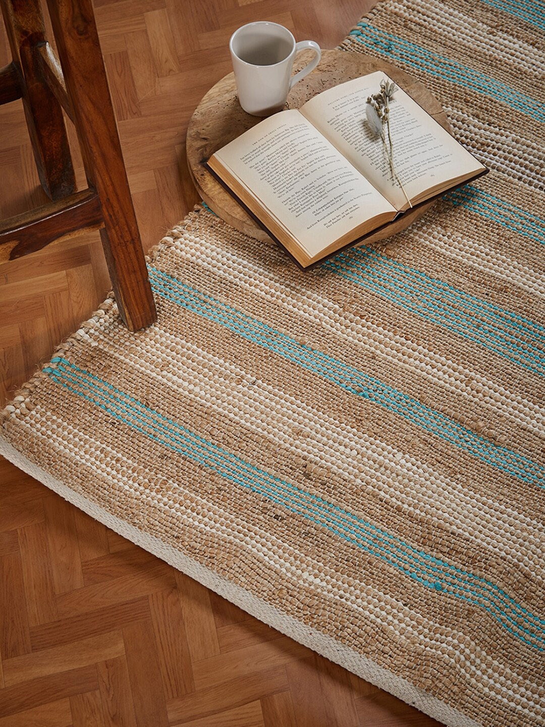 

Fabindia Teal Blue & Brown Marika Daksha Anti-Skid Dhurrie