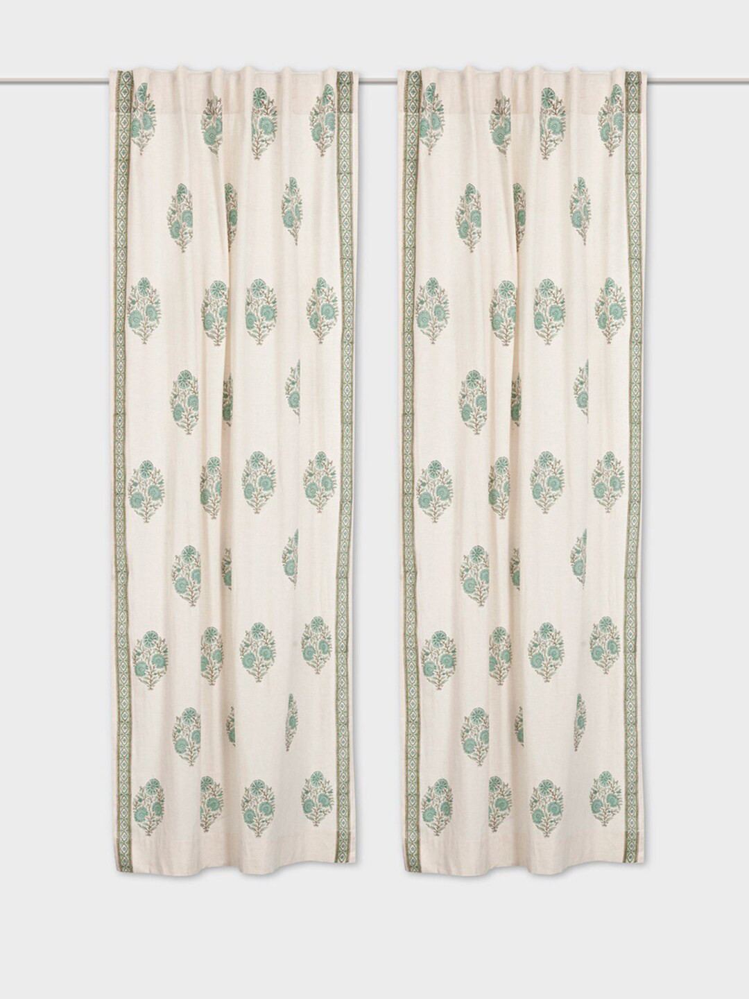 

Fabindia Faiza Off White & Green Floral Printed Cotton Window Curtain