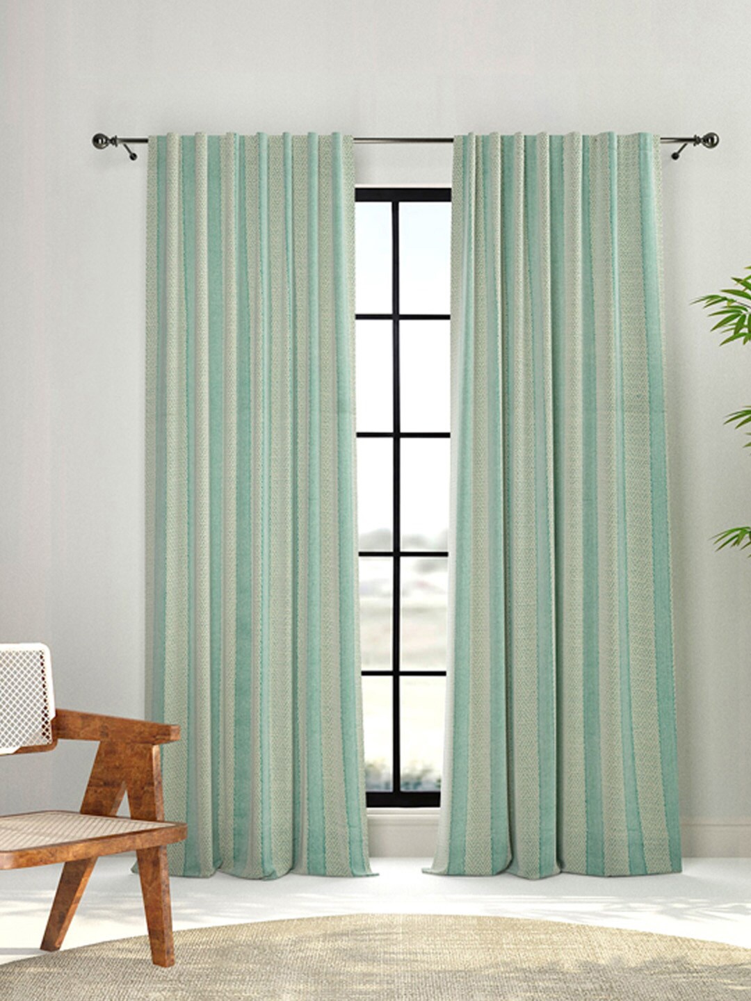 

Fabindia Eshi Teal Green & Green Striped Cotton Window Curtain