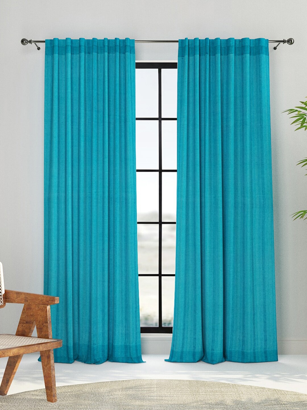 

Fabindia Marika Tahib Blue Striped Cotton Window Curtain