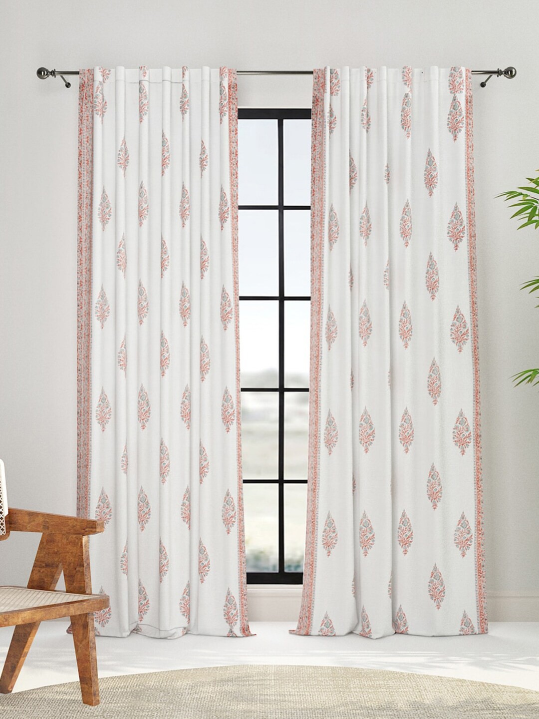 

Fabindia Vardania Faiz White & Coral Ethnic Motifs Printed Cotton Window Curtain