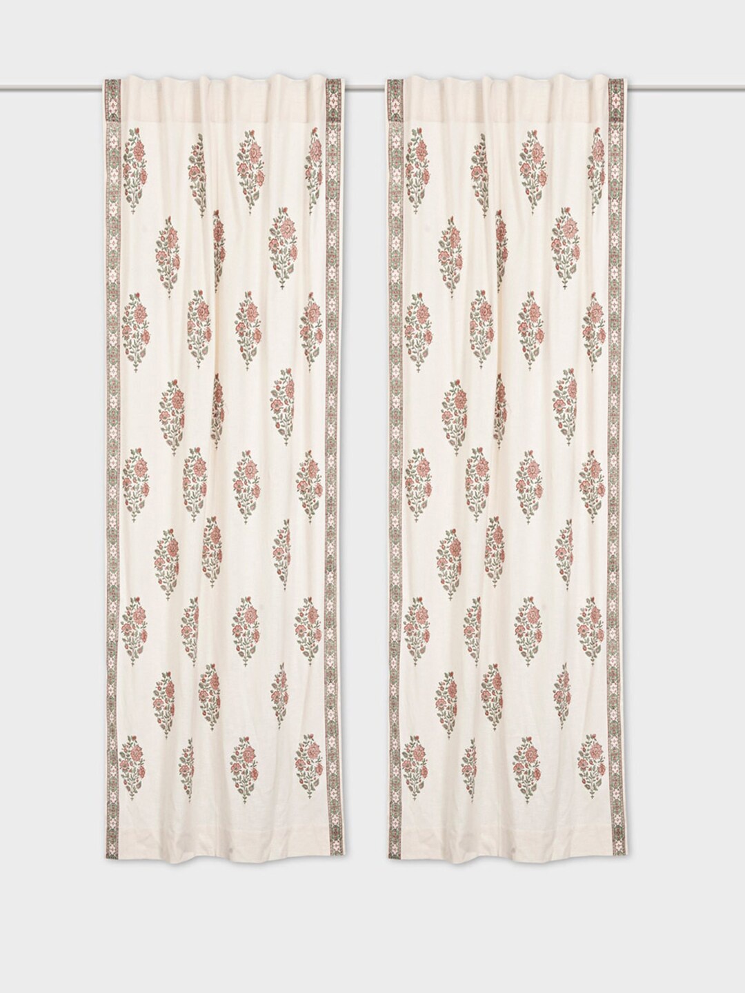 

Fabindia Vanan Off White & Green Floral Printed Cotton Window Curtain