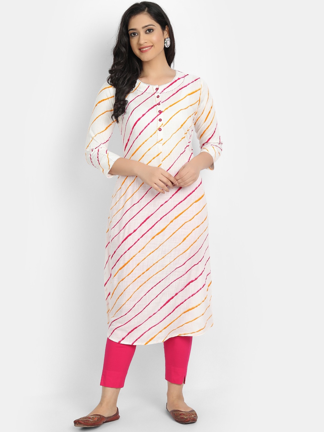 

fabGLOBAL Leheriya Striped Kurta, White