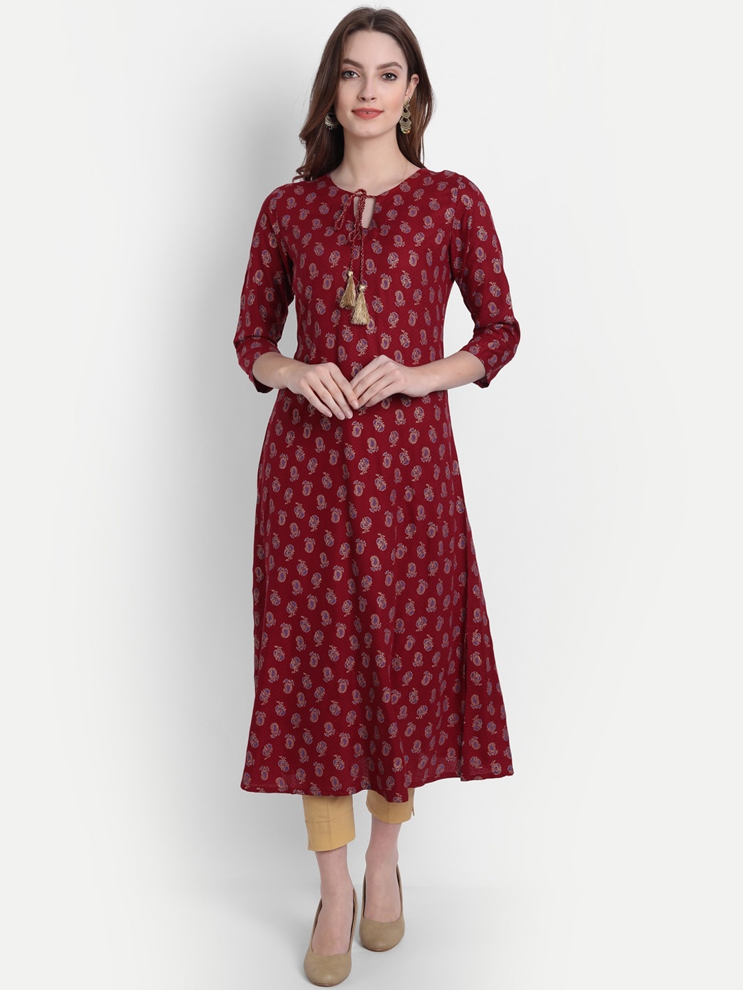 

fabGLOBAL Ethnic Motifs Maternity Kurta, Maroon