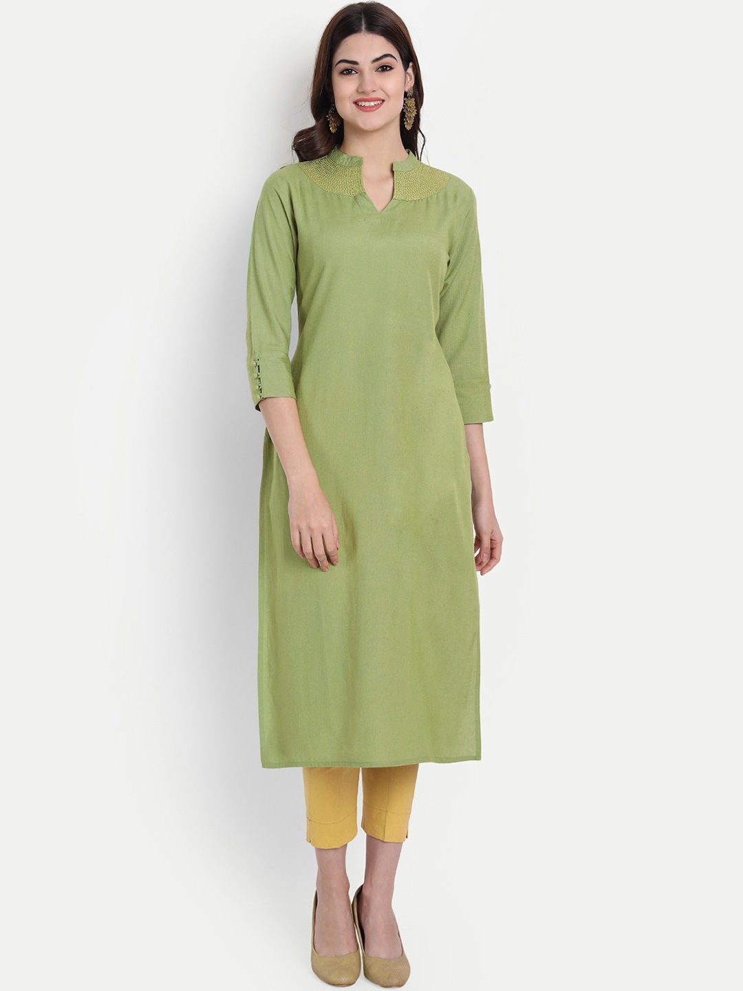 

fabGLOBAL Thread Work Kurta, Green